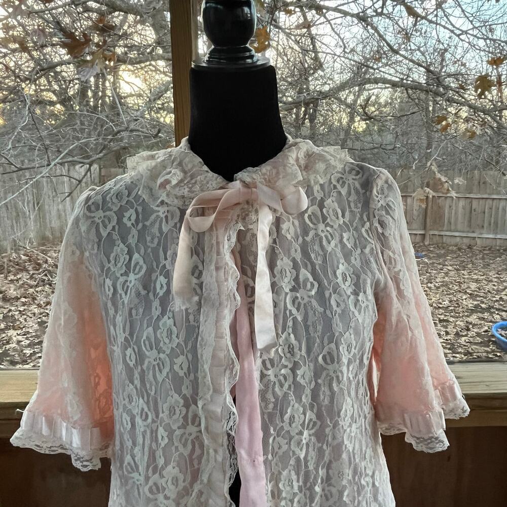 Odette Barsa Women's Vintage Peignoir Pink Lace Robe Dressing Gown Size S - Picture 4 of 11